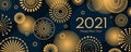 2021 New Year golden fireworks vector illustration Royalty Free Stock Photo