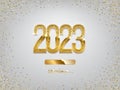 New Year golden loading bar vector illustration. 2023 Year progress with lettering. Party countdown, download screen