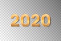 New Year 2020. Golden numbers 2020 of glitter on transparent background for design Christmas and New Year banners and