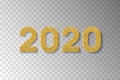 New Year 2020. Golden numbers 2020 of glitter on transparent background for design Christmas and New Year banners and