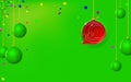 New year green background with Christmas red ball, bubble inlaid with 2020 thin inscription. Happy design with embossed carved