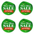 New Year sale green stickers set 10%, 20%, 30%, 40%