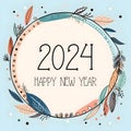 2024 new year greeting card banner, Boho hand drawn style, pastel color, generated, generative AI illustration