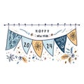 2024 new year greeting card banner, hand drawn style, AI generated, generative AI illustration