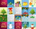 New Year greeting card with christmas tree snowman Royalty Free Stock Photo