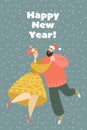 New Year greeting card. Couple at a party dancing lindy hop.