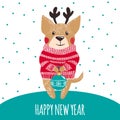 New year greeting card with cute dog. Royalty Free Stock Photo