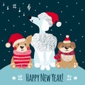 New year greeting card with cute dogs. Royalty Free Stock Photo