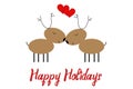 New Year greeting card with drawn of two deers, isolated on white. Good for Christmas holiday party banner, invitation