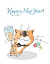 New year greeting card with funny expressive cat