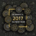 New Year greeting card with golden fireworks Royalty Free Stock Photo