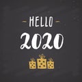 New Year greeting card, hello 2020. Typographic Greetings Design. Calligraphy Lettering for Holiday Greeting. Hand Drawn Lettering Royalty Free Stock Photo