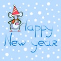 New year greeting card - mouse with new year gift