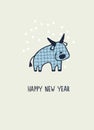 New Year greeting card with ox, zodiac animal for 2021. Horoscope bull and hand-lettered greeting phrase Royalty Free Stock Photo