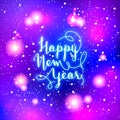 New Year greeting card. Vector illustration. Blurred background.