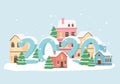 New year 2020 greeting card village houses snow Royalty Free Stock Photo
