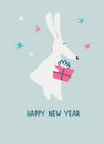 New Year greeting card with Water rabbit, zodiac animal for 2023. Horoscope bull and hand-lettered greeting phrase Royalty Free Stock Photo