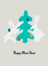 New Year greeting card with Water rabbit, zodiac animal for 2023. Horoscope bull and hand-lettered greeting phrase Royalty Free Stock Photo