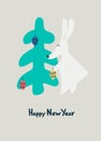 New Year greeting card with Water rabbit, zodiac animal for 2023. Horoscope bull and hand-lettered greeting phrase Royalty Free Stock Photo
