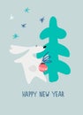 New Year greeting card with Water rabbit, zodiac animal for 2023. Horoscope bull and hand-lettered greeting phrase Royalty Free Stock Photo