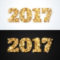 New Year 2017 Greeting Cards with Gold Numbers