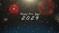 New year 2024 greeting with fireworks Happy New year 2024 animated. Fireworks shiny and snow falls on background