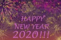 New Year 2020 Greetings Card. Fireworks Effects On Background