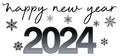 Happy new year 2024. Hand writing calligraphic lettering on a white background.