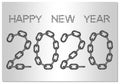 New Year Greetings for 2020 with the words Happy New Year from steel chain on a silver background