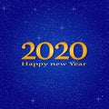 New year greetings for year 2020 with bright blue background with glowing stars with yellow lights with number Royalty Free Stock Photo