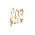 New Year hand drawn lettering with gold glitter texture and Christmas gift. Vector illustration. Perfect for greeting cards, poste Royalty Free Stock Photo