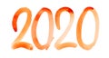 New year 2020 - Hand drawn orange watercolor number