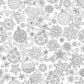 New year hand drawn outline festive seamless pattern with snowflakes