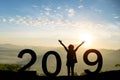 2019 new year happy for silhouette girl stand Royalty Free Stock Photo