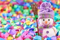 New Year 2016. Happy Snowman, party decoration serpentine Royalty Free Stock Photo