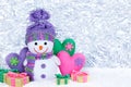 New Year 2016. Happy Snowman on snow. Party decoration