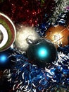 New Year holiday balls, garland and tinse Royalty Free Stock Photo