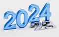 New year 2024 holiday concept. Blue number 2024 lies at 2023