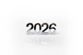 New year holiday concept, white 2026 on white background with reflections Royalty Free Stock Photo