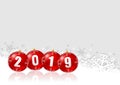 New year holiday 2019 illustration with christmas balls on white snowflakes background Royalty Free Stock Photo