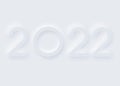2022 New Year holiday invitation. Trendy Neumorphism style paper cutting interface background. Soft, clear and simple futuristic