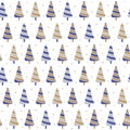 New Year holiday seamless pattern in vector. Golden, silver and blue Christmas trees on white background. Festive Royalty Free Stock Photo