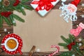 Christmas background.Xmas festive card,letter for Santa.Top view.Kraft paper for holiday greetings.New Year , holidays concept.