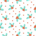 New Year holly berry seamless vector pattern.