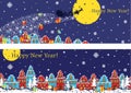 New Year horizontal banner set.Santa Claus coming to City Royalty Free Stock Photo