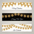 New Year Horizontal Banners with Gold Garlands