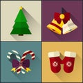 New year icon pack included christmas bell, tree, candy and mittens Royalty Free Stock Photo