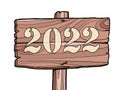 2022 new year inscription numbers, wooden plaque retro vintage Royalty Free Stock Photo