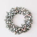 New Year interior. Wreath of spruce with garland. Christmas decorations