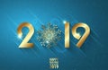 New Year invitation card design. Vector greeting illustration with golden numbers and snowflake. Text design Royalty Free Stock Photo
